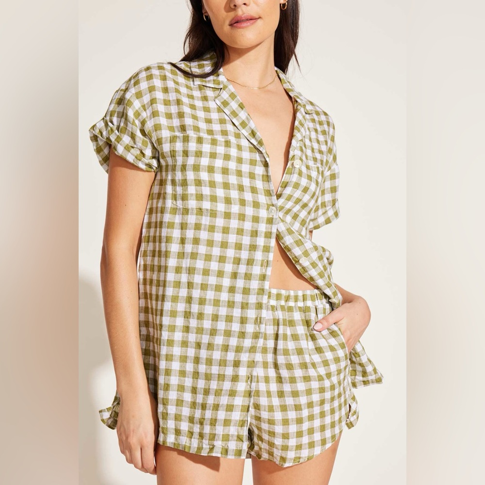 Tallows Linen Short - Avocado Gingham EcoLinen